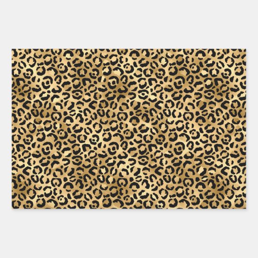 Monogram Name Black Gold Leopard Print Cheetah Geschenkpapier Set (Vorderseite 3)