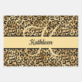 Monogram Name Black Gold Leopard Print Cheetah Geschenkpapier Set (Vorderseite 2)