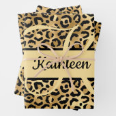 Monogram Name Black Gold Leopard Print Cheetah Geschenkpapier Set (Beispiel)