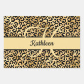 Monogram Name Black Gold Leopard Print Cheetah Geschenkpapier Set (Vorderseite)