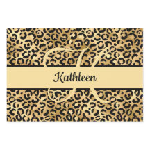 Monogram Name Black Gold Leopard Print Cheetah