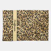 Monogram Name Black Gold Leopard Print Cheetah Geschirrtuch (Horizontal)