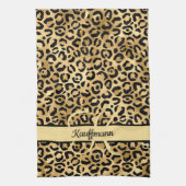 Monogram Name Black Gold Leopard Print Cheetah Geschirrtuch (Vertikal)