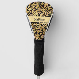 Monogram Name Black Gold Leopard Print Cheetah Golf Headcover