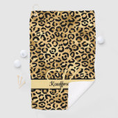 Monogram Name Black Gold Leopard Print Cheetah Golfhandtuch (Insitu)