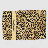 Monogram Name Black Gold Leopard Print Cheetah Golfhandtuch (Horizontal)