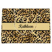Monogram Name Black Gold Leopard Print Cheetah Große Geschenktüte (Vorderseite)