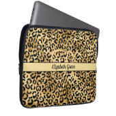 Monogram Name Black Gold Leopard Print Cheetah Laptopschutzhülle (Vorne Rechts)