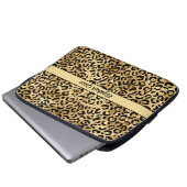 Monogram Name Black Gold Leopard Print Cheetah Laptopschutzhülle (Vorne Knopf)