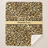 Monogram Name Black Gold Leopard Print Cheetah Sherpadecke (Vorderseite)