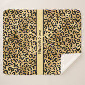 Monogram Name Black Gold Leopard Print Cheetah Sherpadecke (Vorderseite (Horizontal))