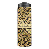 Monogram Name Black Gold Leopard Print Cheetah Thermosbecher (Vorderseite)