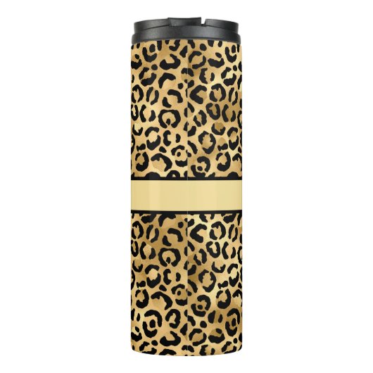 Monogram Name Black Gold Leopard Print Cheetah Thermosbecher (Rückseite)
