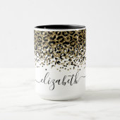 Monogram Name Black Gold Leopard Print Chic Trendy Tasse (Zentrum)