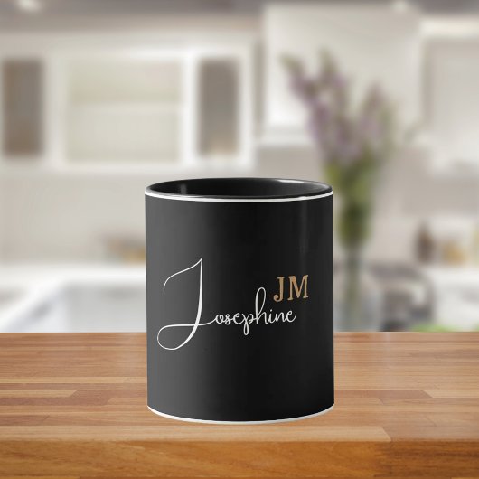 Monogram name black gold modern tasse