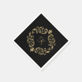 Monogram Name Black Gold Wedding Formal Party Serviette (Ecke)