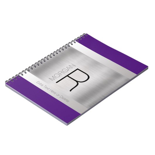 Monogram Name Black Grey Purple Brushed Silver Notizblock (Linke Seite)