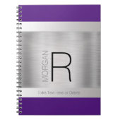 Monogram Name Black Grey Purple Brushed Silver Notizblock (Vorderseite)