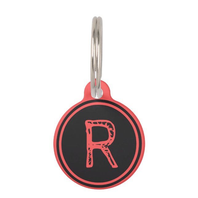 Monogram Name Black Red Circle Haustiermarke (Vorderseite)