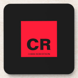 Monogram Name Black Red Create Custom Gift Getränkeuntersetzer