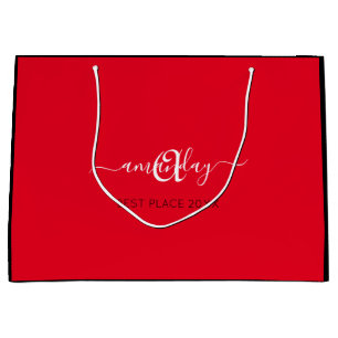Monogram Name Black Red Shop Gold Hochzeit Große Geschenktüte