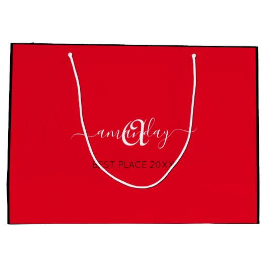 Monogram Name Black Red Shop Gold Hochzeit Große Geschenktüte (Rückseite)