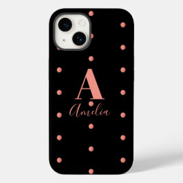 Monogram Name Black Rose Gold Polka Dots Case-Mate iPhone 14 Hülle