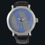 Monogram Name Blau grau stilvolles modernes Gesche Armbanduhr<br><div class="desc">Monogram Name Blue Graue stilvolle moderne Geschenkidee minimalistisch für Vater Ehemann Bruder oder Freund Uhr Herren Leicht personalisiert sein. Name Personal Schriftart Stil,  Größe und Farben können geändert werden. Matching-Elemente verfügbar.</div>