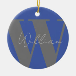 Monogram Name Blau grau stilvolles modernes Gesche Keramik Ornament
