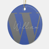 Monogram Name Blau grau stilvolles modernes Gesche Keramik Ornament (Links)