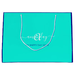 Monogram Name Blue Aqua Bridal Sweet 16. Wedding Große Geschenktüte