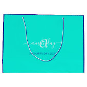 Monogram Name Blue Aqua Bridal Sweet 16. Wedding Große Geschenktüte (Rückseite)