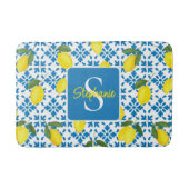 Monogram Name Blue French Tile Lemon Pattern  Badematte (Vorderseite)