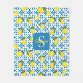 Monogram Name Blue French Tile Lemon Pattern  Fleecedecke (Vorderseite)