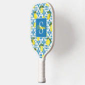 Monogram Name Blue French Tile Lemon Pattern  Pickleball Schläger (Links)