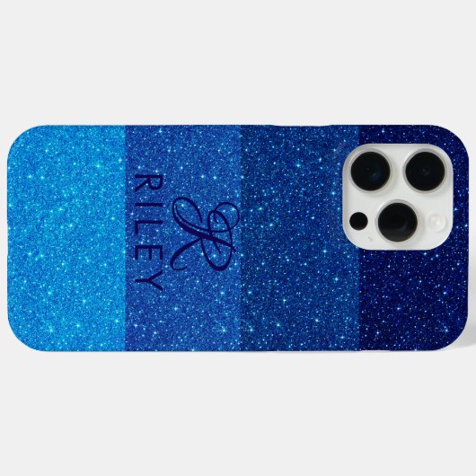 Monogram Name Blue Glitzer Case-Mate iPhone Hülle (Rückseite (Horizontal))