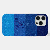Monogram Name Blue Glitzer iPhone Hülle (Rückseite (Horizontal))