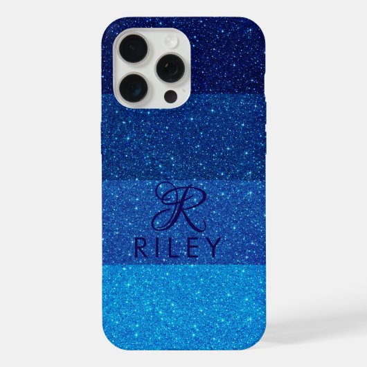 Monogram Name Blue Glitzer iPhone Hülle (Rückseite)