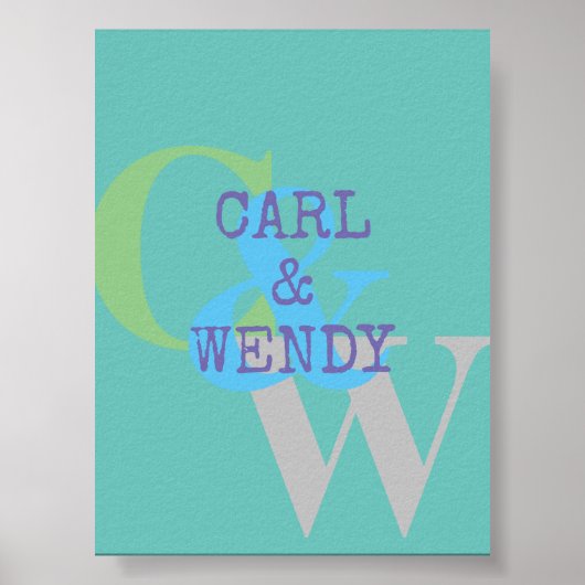 Monogram Name blue gray GREEN Stilgeschenk Poster (Vorne)