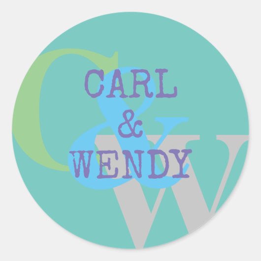 Monogram Name blue gray GREEN Stilgeschenk Runder Aufkleber (Vorderseite)