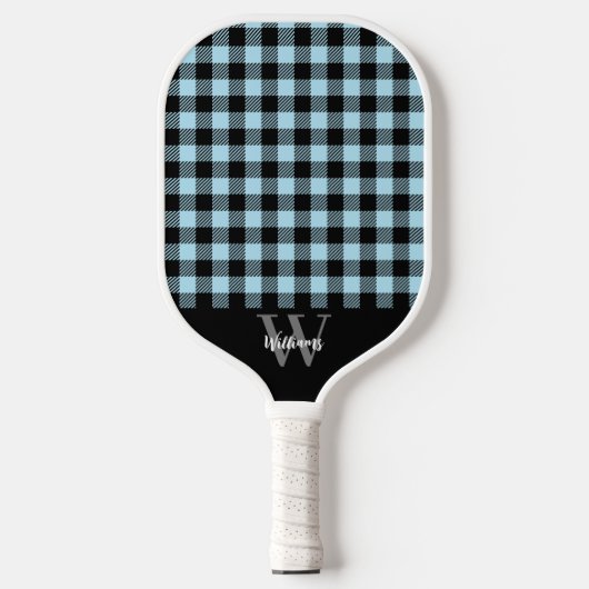 Monogram Name Blue Kariert Pickleball Paddel Schläger (Vorderseite)