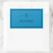 Monogram Name Blue Modern Minimalistisch Rechteckiger Aufkleber (Tasche)