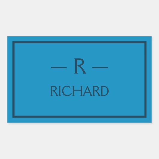 Monogram Name Blue Modern Minimalistisch Rechteckiger Aufkleber (Vorderseite)