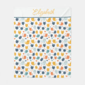 Monogram Name Blue Orange Yellow Cute Cats  Fleecedecke (Vorderseite)
