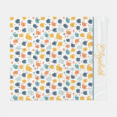 Monogram Name Blue Orange Yellow Cute Cats  Fleecedecke (Vorderseite (Horizontal))