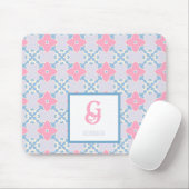 Monogram Name Blue & Pink Stars Muster Mouse Pad Mousepad (Mit Mouse)