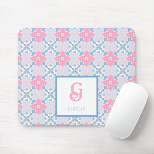 Monogram Name Blue & Pink Stars Muster Mouse Pad Mousepad (Mit Mouse)