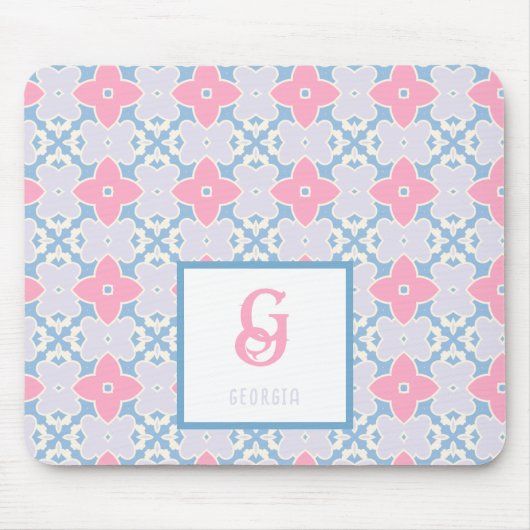Monogram Name Blue & Pink Stars Muster Mouse Pad Mousepad (Vorne)