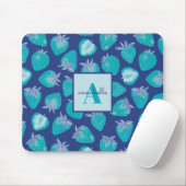 Monogram Name Blue Summer Strawberry Muster Mousepad (Mit Mouse)