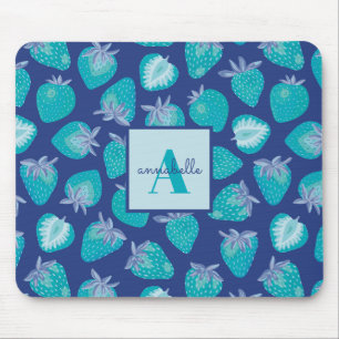 Monogram Name Blue Summer Strawberry Muster Mousepad